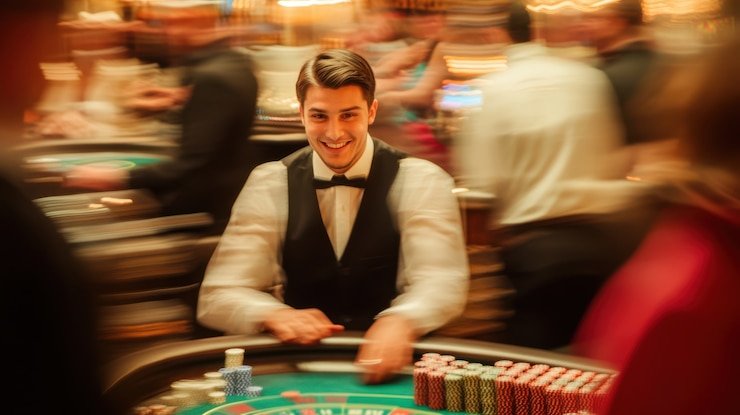 Tampilan European Roulette dengan dealer profesional dan roda roulette di studio asiawin88